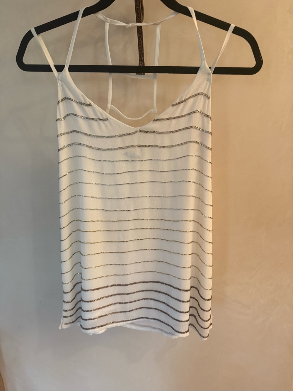 Bar III White Camisole with Silver Stripes